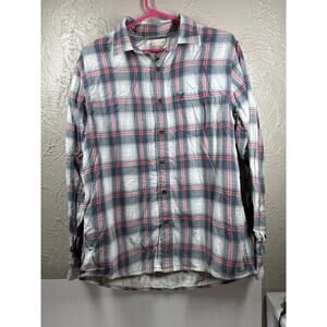 American Eagle No.77 Men Long Sleeve Gray Pink Plaid Shirt Button Size Large